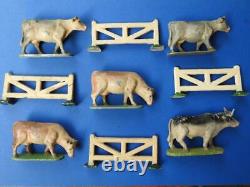 WENDAL TOYS 1948 ALUMINIUM FARM FIGURES ANIMALS & WOODEN FARM 40pc INC BRITAINS